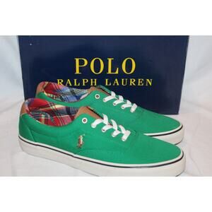 NIB POLO RALPH LAUREN MEN'S KEATON LOGO CANVAS SNEAKERS GREEN PLAID SZ‎ 12